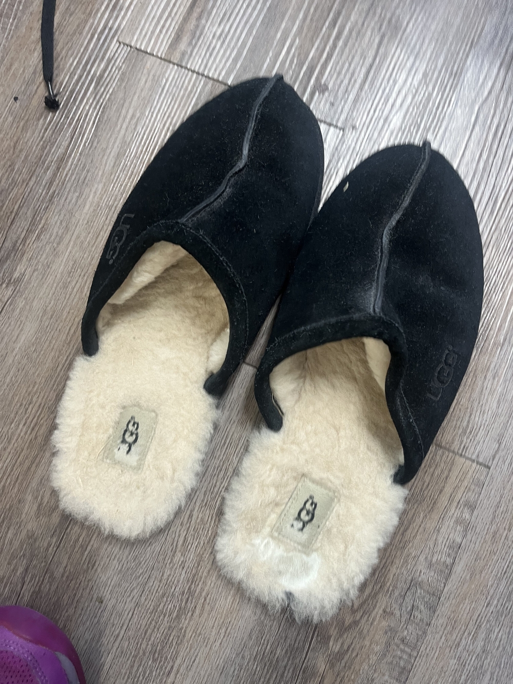 UGG Black Suede Shearling Lined Slip-On Slippers